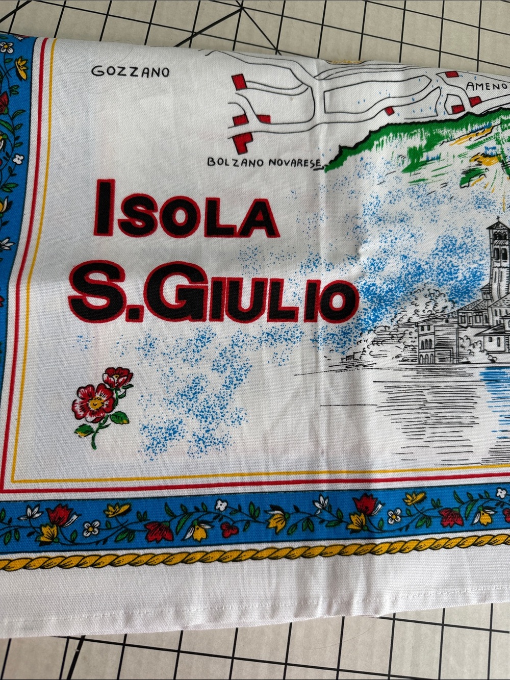 Vintage Made in Italy Lago d’Orta Isola San Giulio Souvenir Tea Towel Map